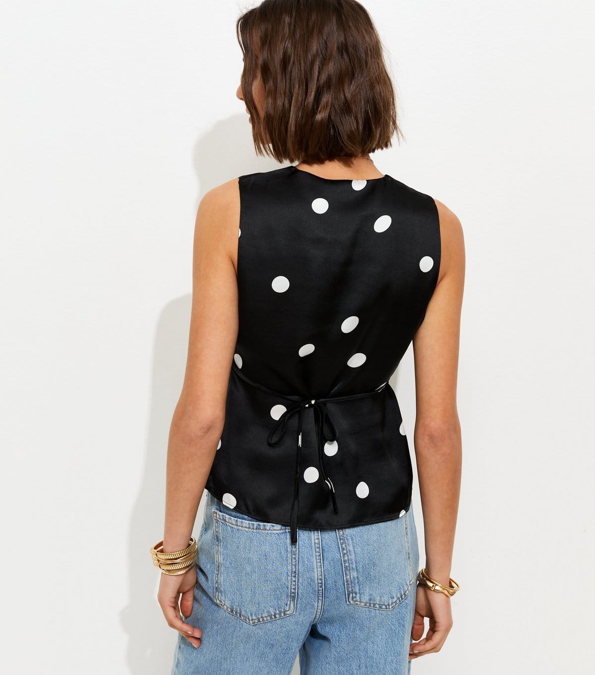 New Look Women's Black Satin Polka Dot Sleeveless Top New Look - 4