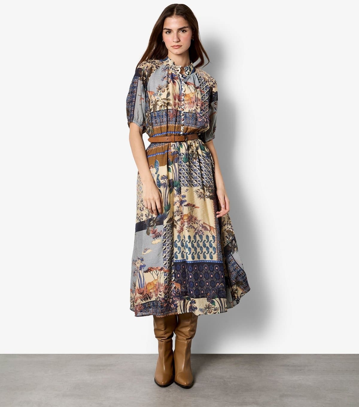 Apricot Women's Blue Patchwork Print Midi Dress Apricot New Look