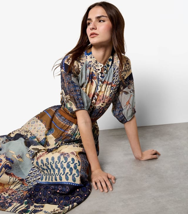 Apricot Women's Blue Patchwork Print Midi Dress Apricot New Look - 2