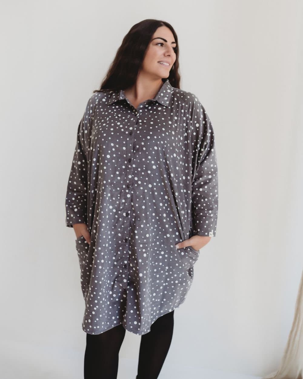 Turtledove London Turtledove London Women's Jess Grey Abstract Spot Print Midi Shirt Dress