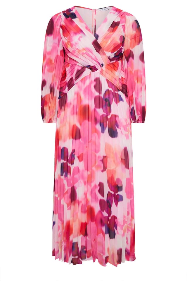Yours Yours Women's Abstract Pleated Maxi Dress in Pink - 2