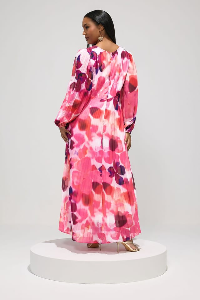 Yours Yours Women's Abstract Pleated Maxi Dress in Pink - 3