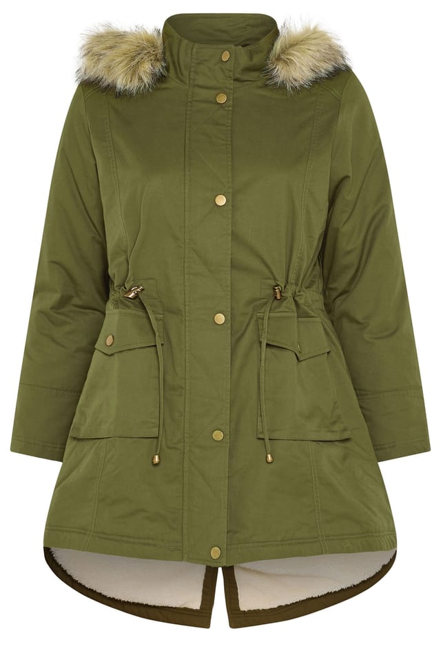 Yours Yours Women's Faux Fur Parka Coat in Green - 2