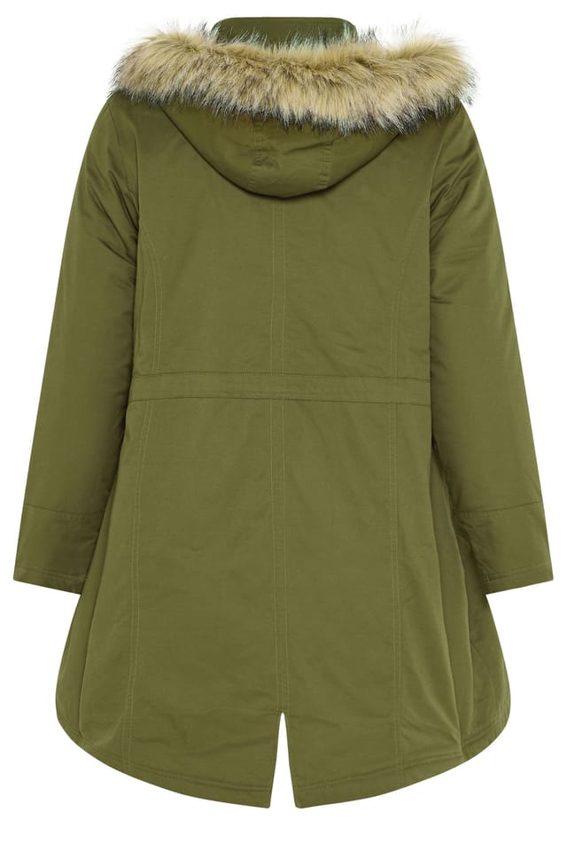 Yours Yours Women's Faux Fur Parka Coat in Green - 3
