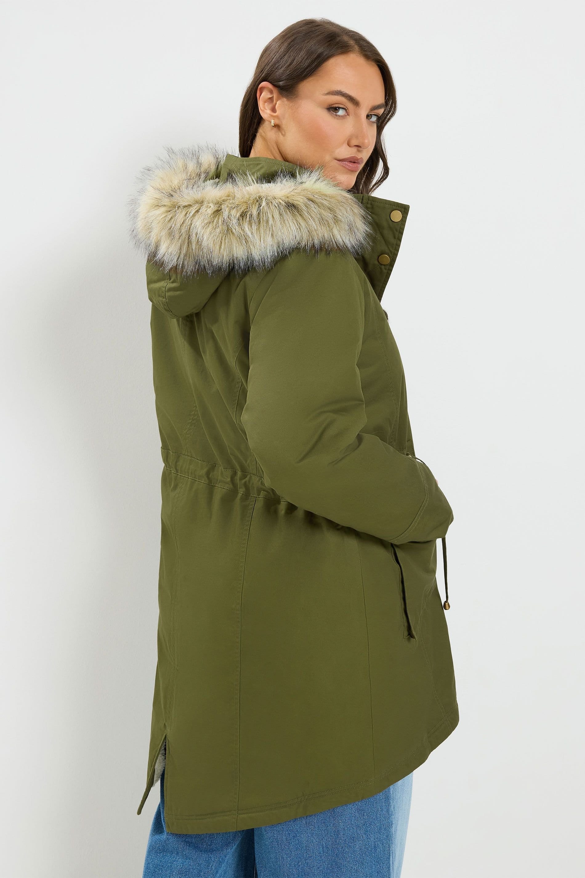 Yours Yours Women's Faux Fur Parka Coat in Green - 4