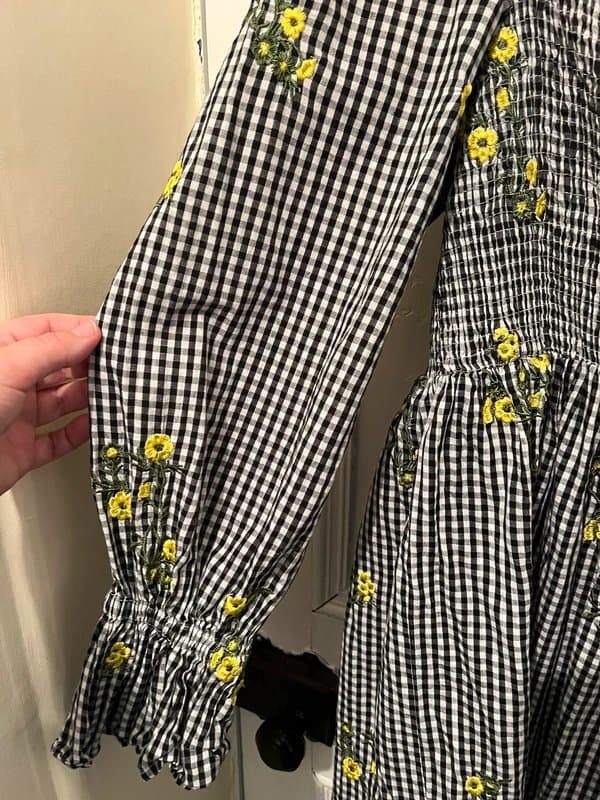 Never Fully Dressed Never Fully Dressed Gingham Floral Embroidered Prairie Milkmaid Midi Dress size 18