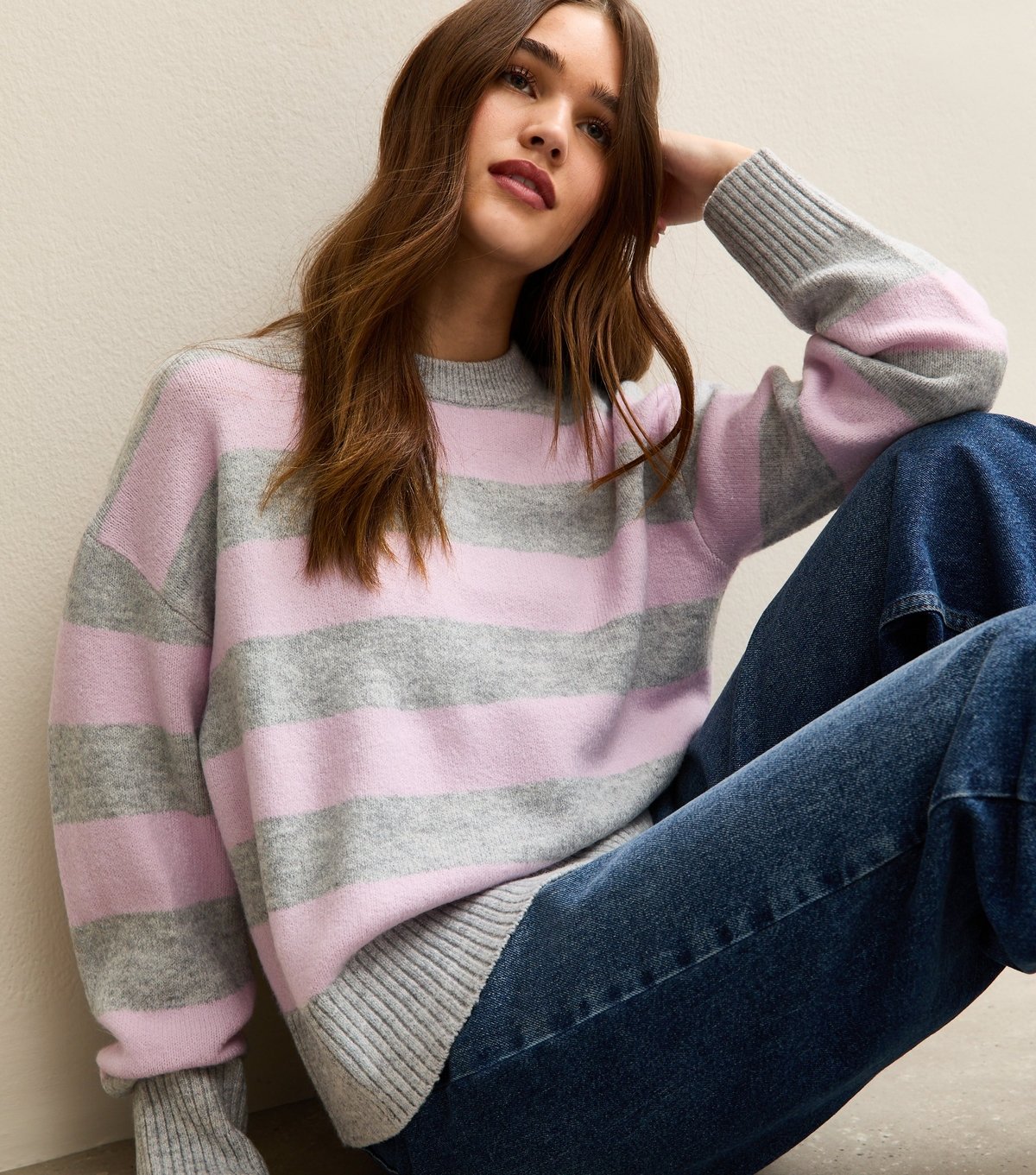 New Look Women's Light Grey Striped Midweight Jumper New Look - 2