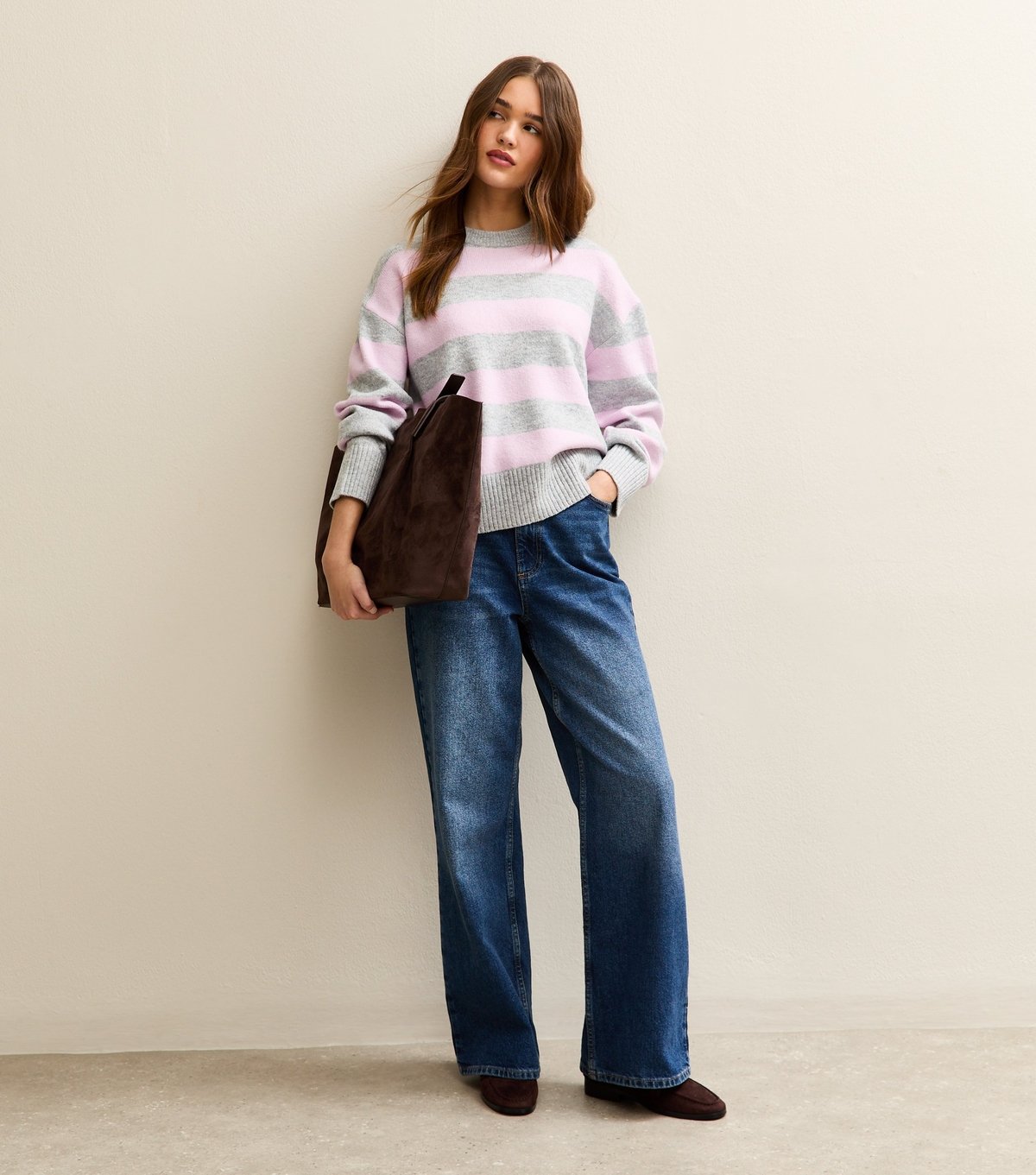 New Look Women's Light Grey Striped Midweight Jumper New Look - 3