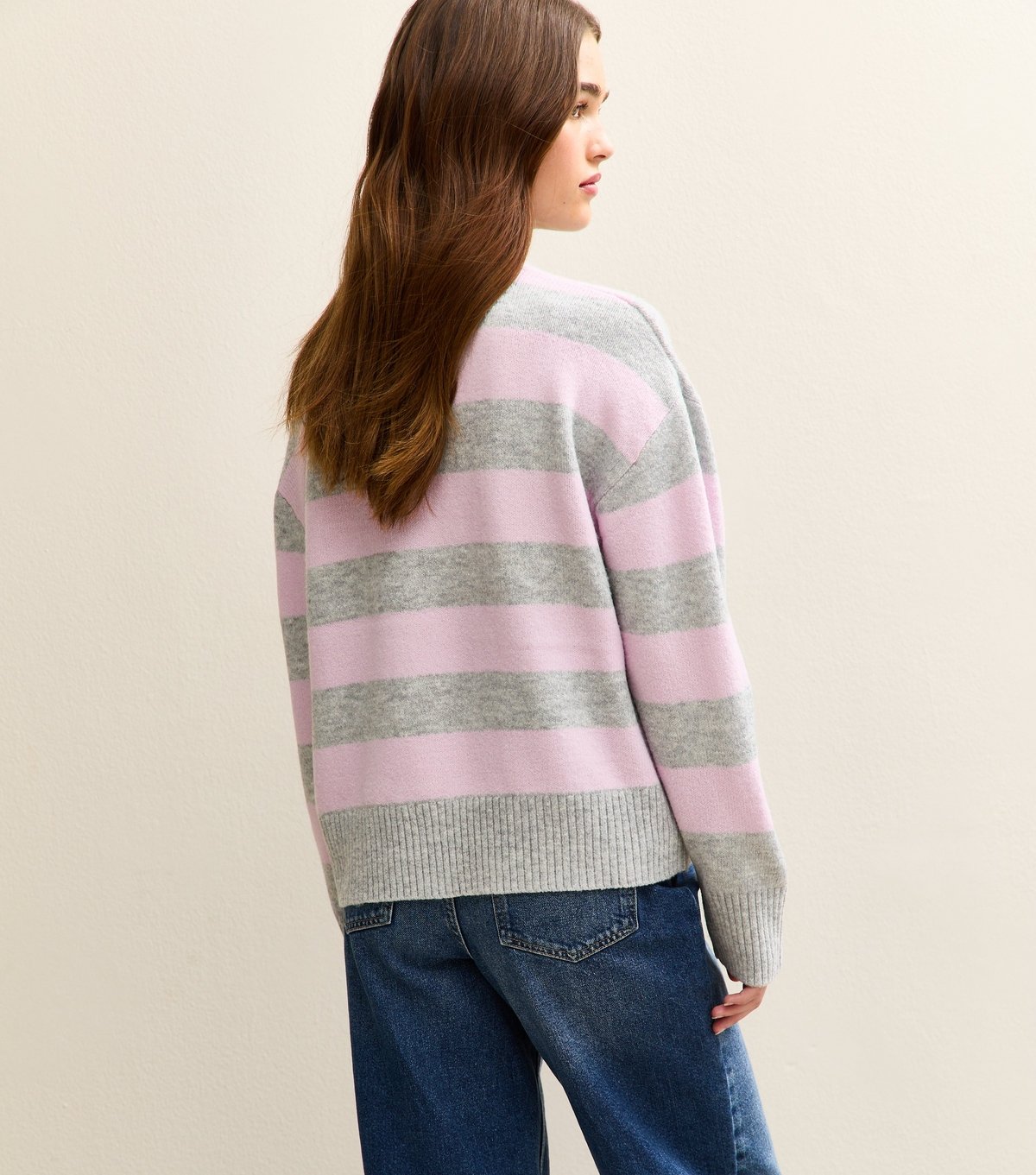 New Look Women's Light Grey Striped Midweight Jumper New Look - 4