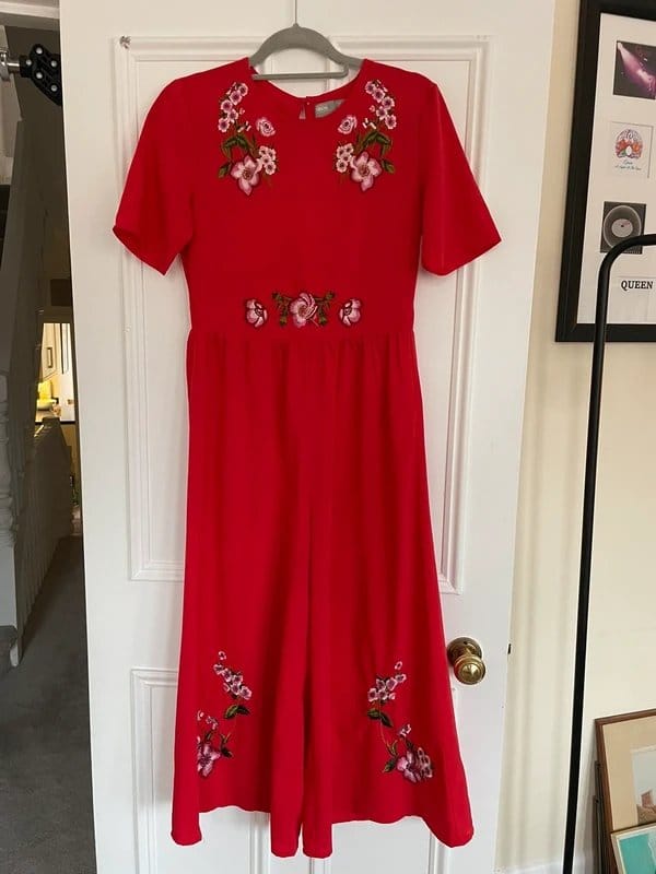 ASOS Red Floral Embroidered Jumpsuit