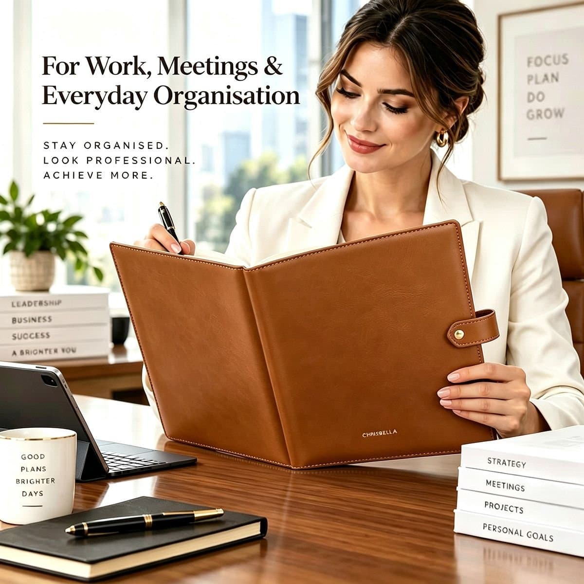 Chrisbella London Chrisbella London Women's CHRISBELLA A4 Professional Folder with Tablet Compartment in Tan