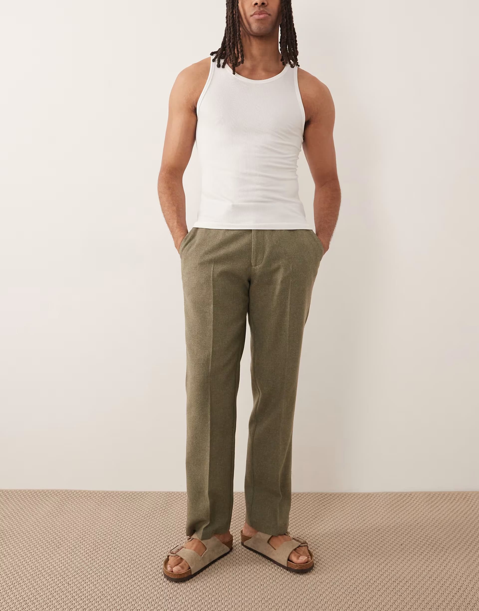 ASOS ASOS Green Wool Blend Straight Leg Trousers