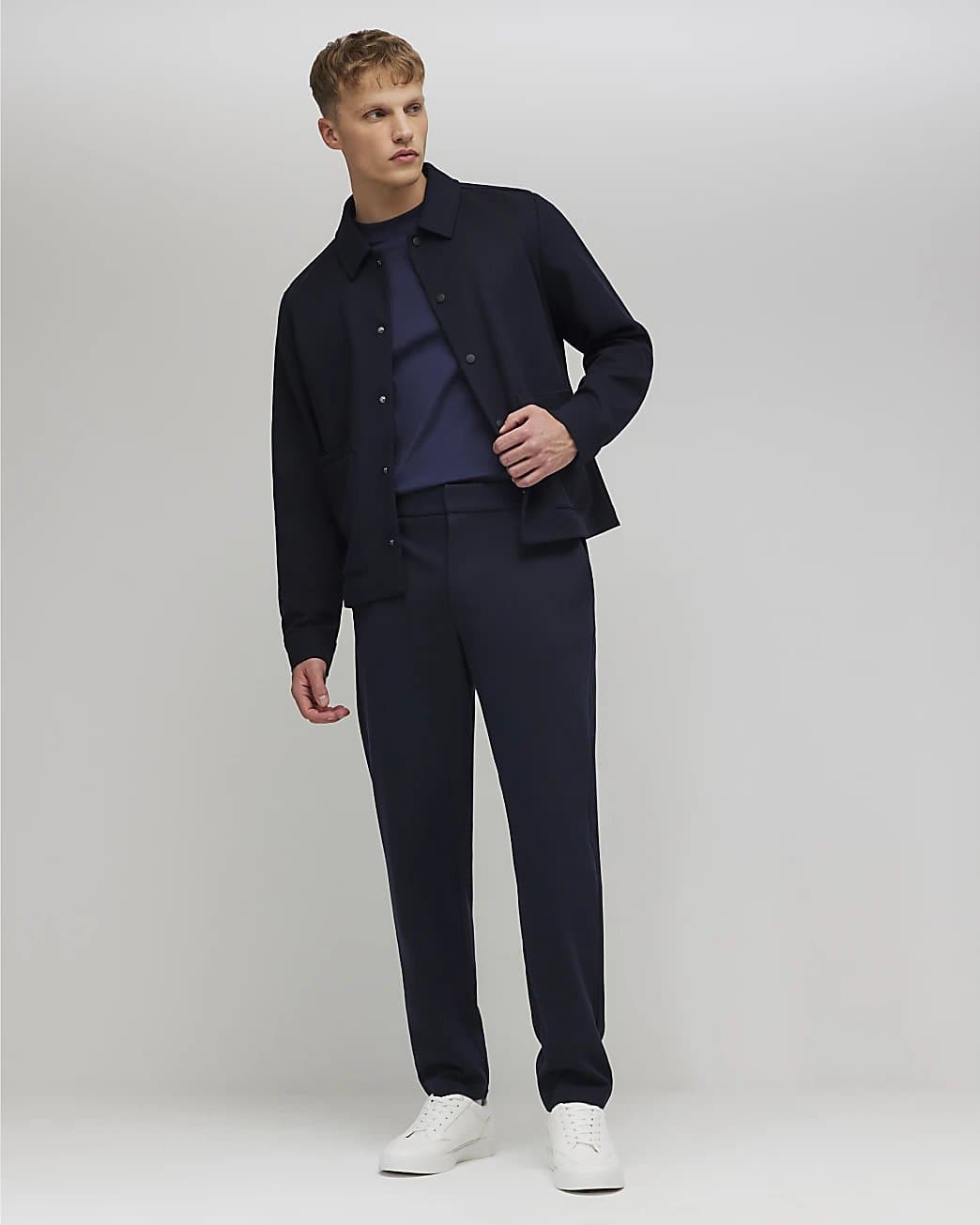 River Island Mens River Island Navy Slim Fit Stretch Textured Trousers