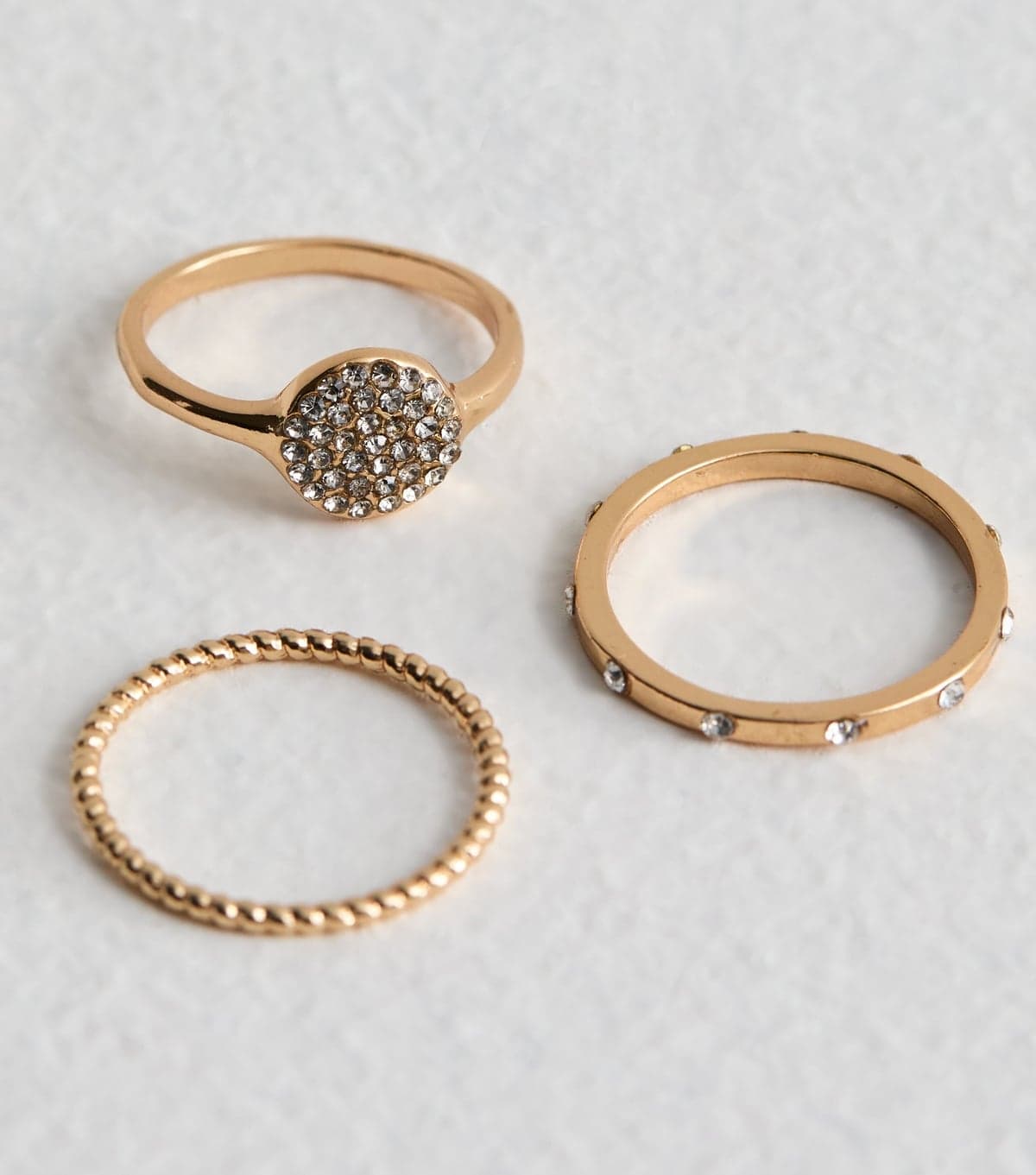 New Look 3 Pack Gold Tone Diamante Stacking Rings New Look