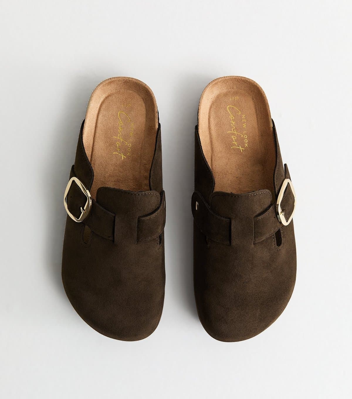 New Look Women's Brown Faux Brushed Leather Clogs Vegan New Look