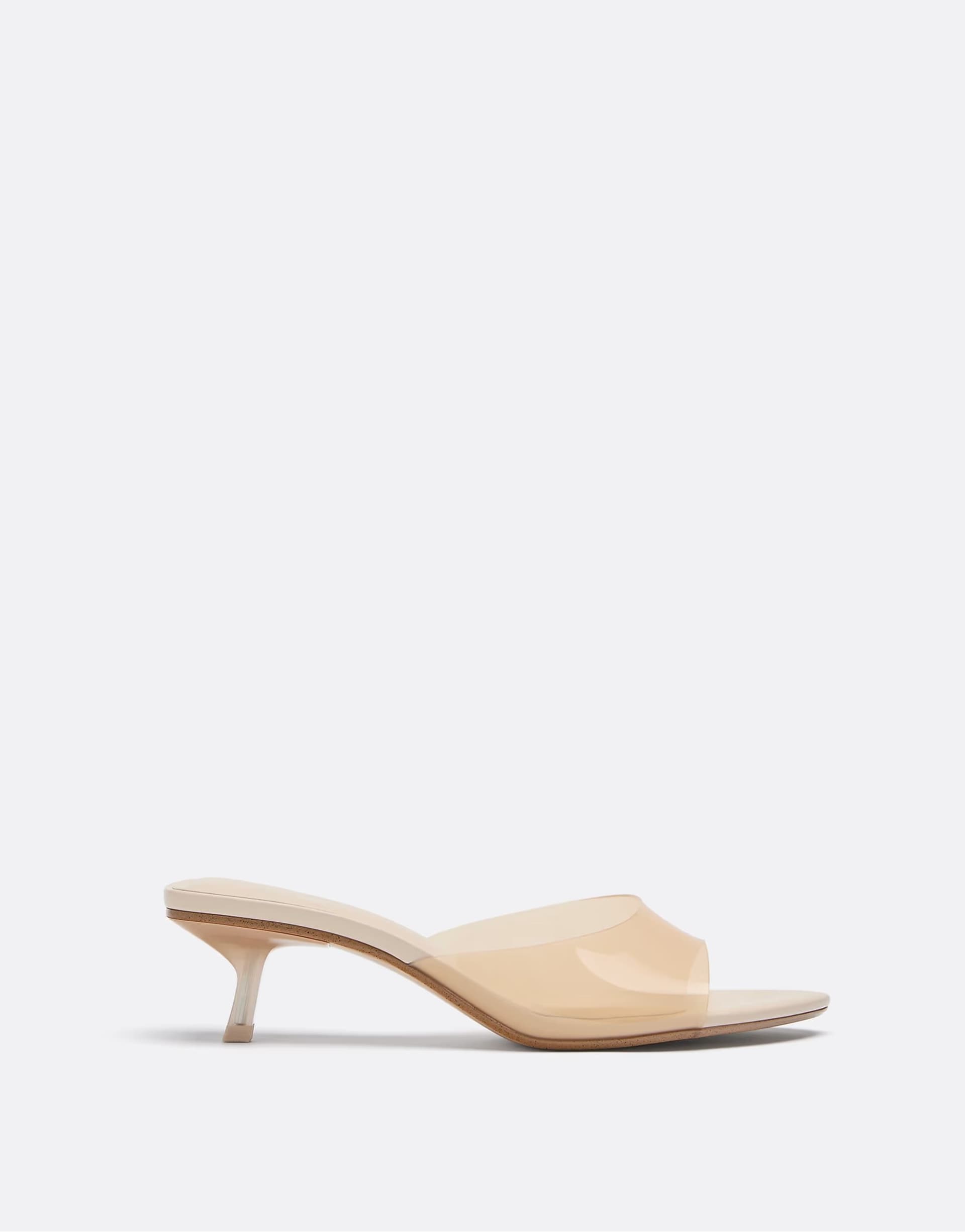 ASOS Stradivarius Vinyl vamp kitten heel sandals in beige