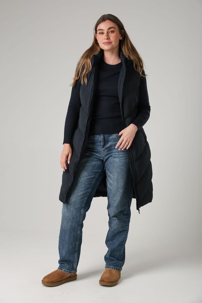 French Connection French Connection Women's Midi Quilted Gilet with Hood in Navy - 1