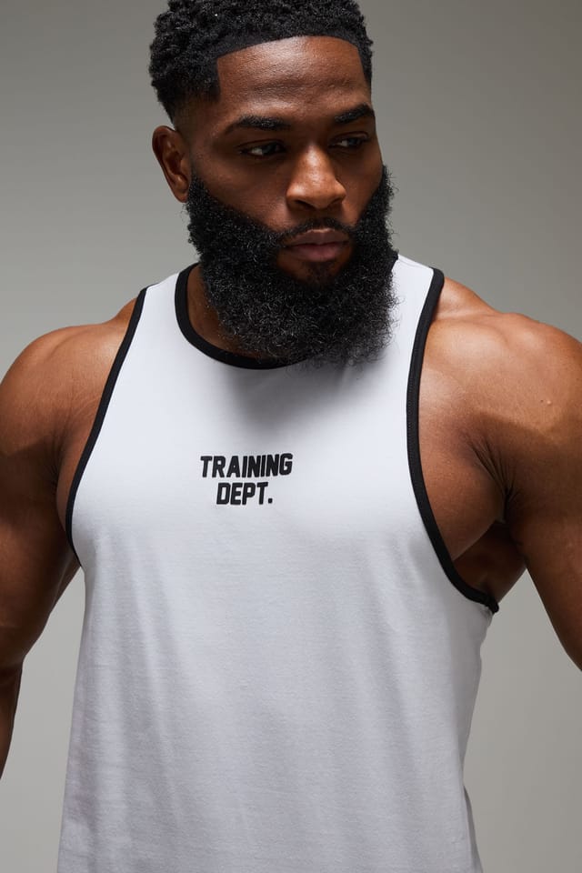 Training Dept. Training Dept. Men's Training Dept Regular Fit Ringer Stringer Vest in White - 3