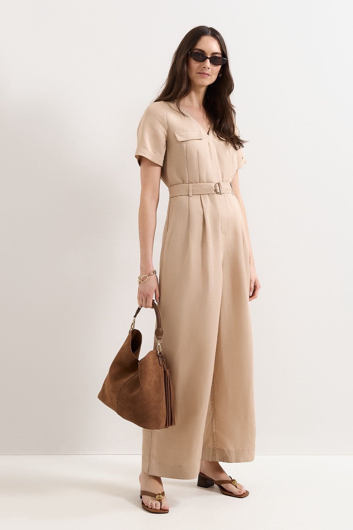 Phase Eight Light Beige Linen Jumpsuit