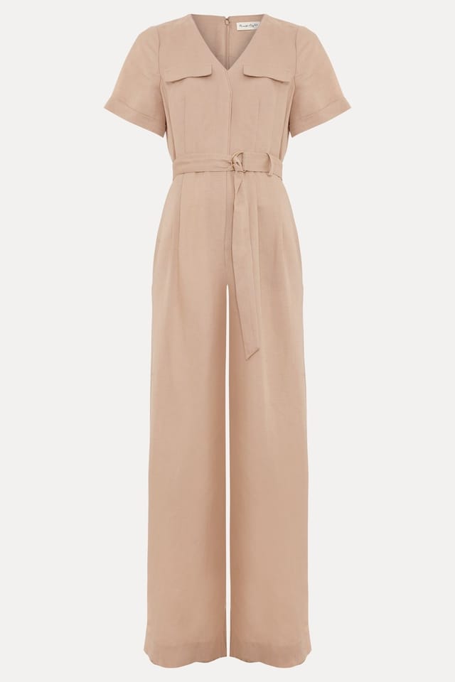 Phase Eight Phase Eight Women's Daniela V-Neck Short Sleeve Jumpsuit in Light Beige - 2