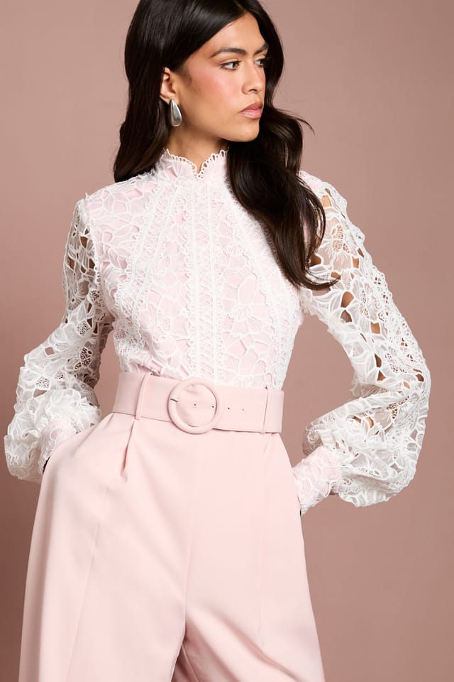 Coast Coast Women's Organza Lace Belted Long Sleeve Jumpsuit in Blush - 2