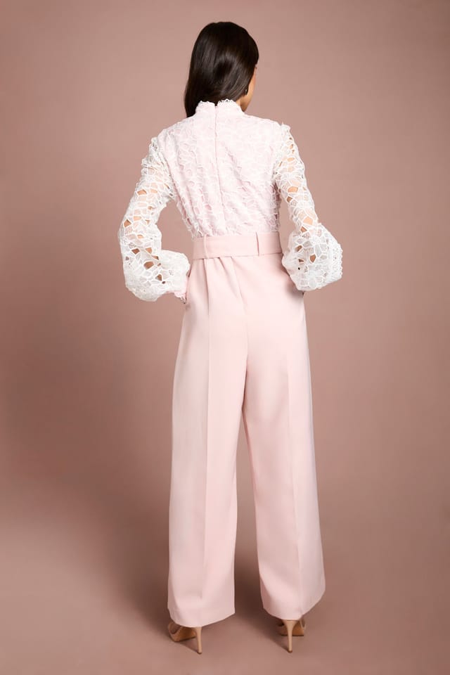 Coast Coast Women's Organza Lace Belted Long Sleeve Jumpsuit in Blush - 3
