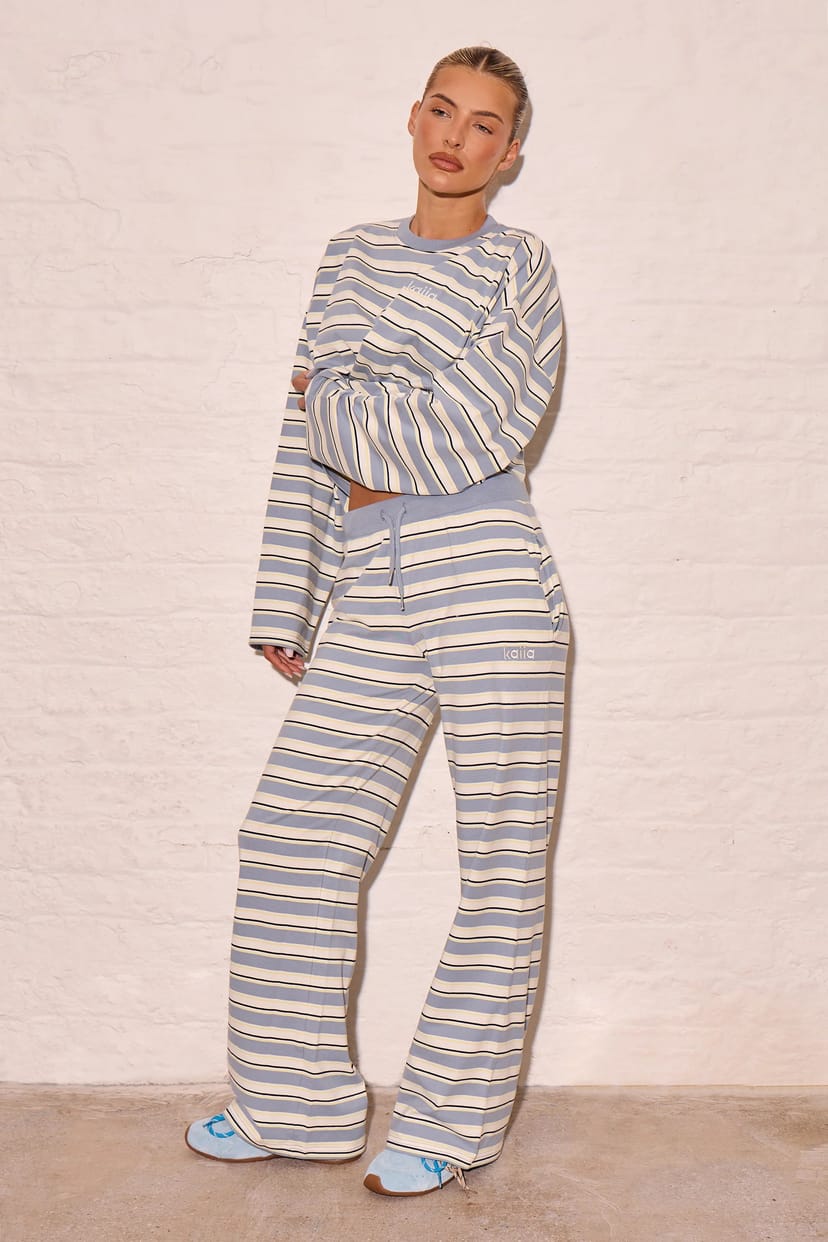 Kaiia Kaiia Striped Wide Leg Trousers Soft Blue & Yellow - 1