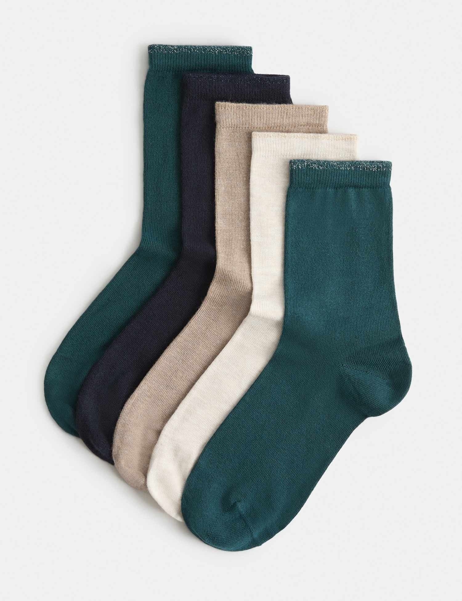 Marks & Spencer M&S 5 Pack Supersoft Sparkle Socks Green Mix