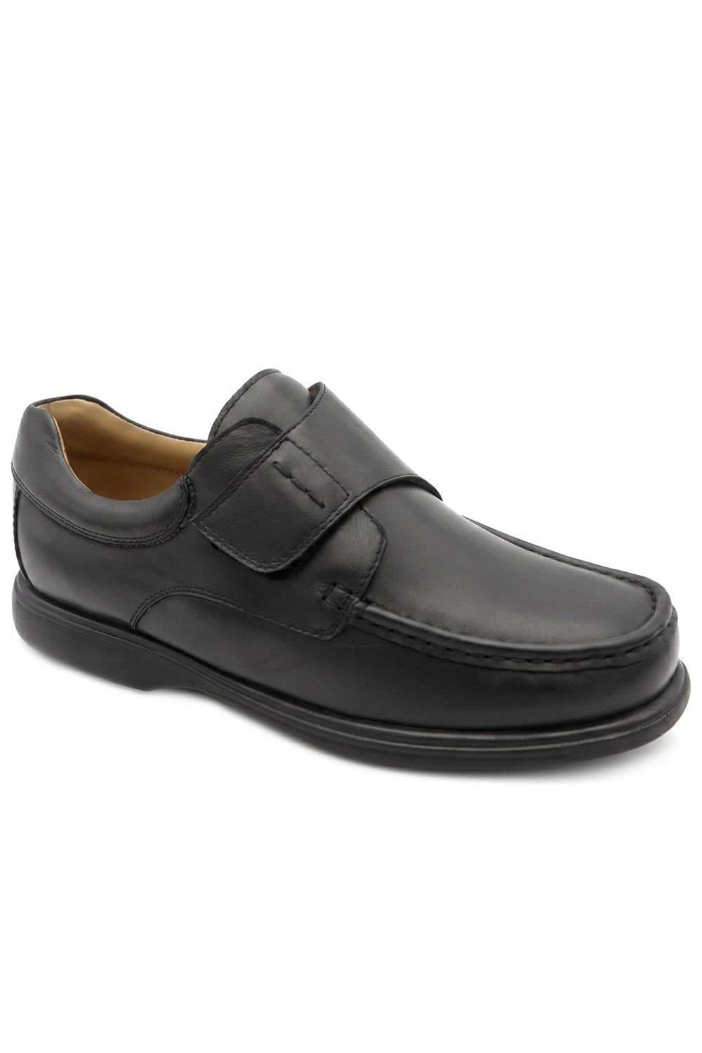 Pavers Pavers Men's Wide Fit Smart Leather Adjustable Fasten Shoes in Black
