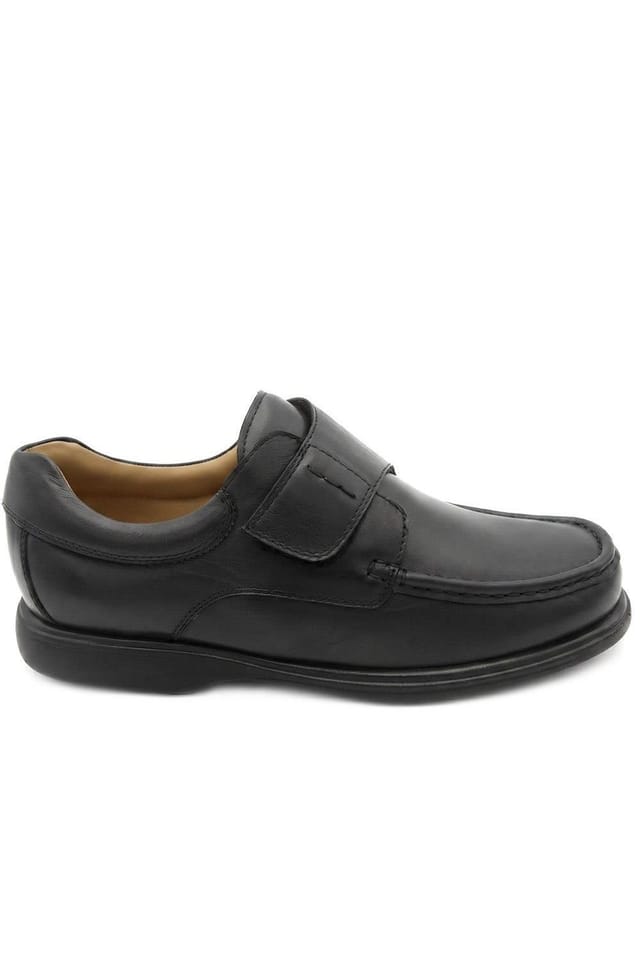 Pavers Pavers Men's Wide Fit Smart Leather Adjustable Fasten Shoes in Black - 2
