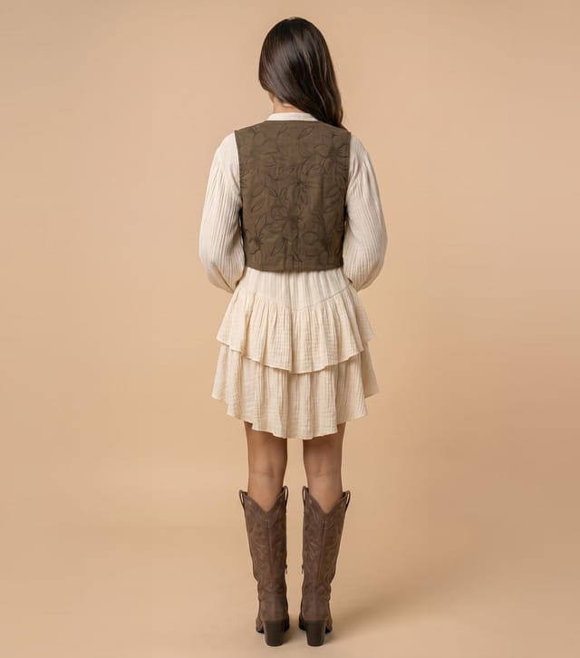 Urban Bliss Women's Tan Floral Embroidered Waistcoat Urban Bliss New Look - 3