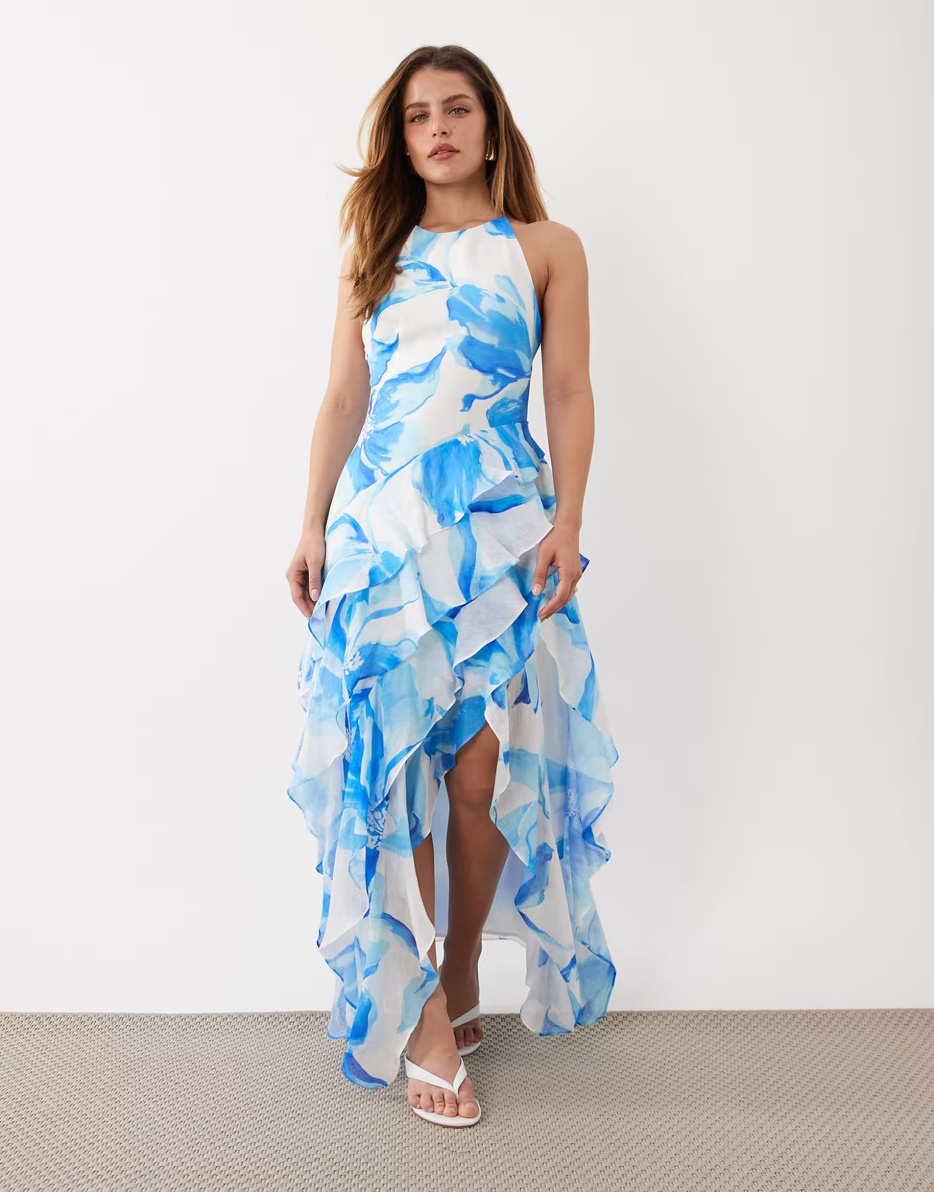 ASOS Forever New Petite Exclusive to ASOS Jianna ruffle tier maxi dress in blue floral