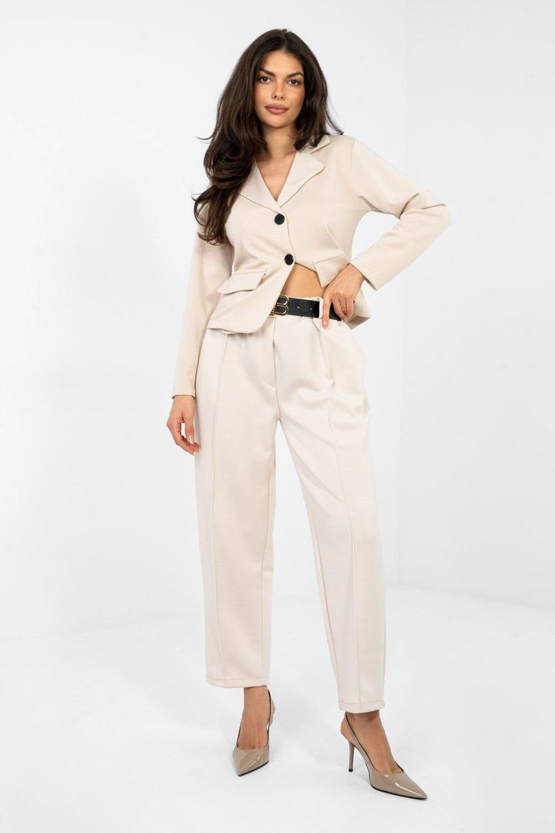 Love Lace Beige Viscose Elastane High Waist Tapered Sweatpants