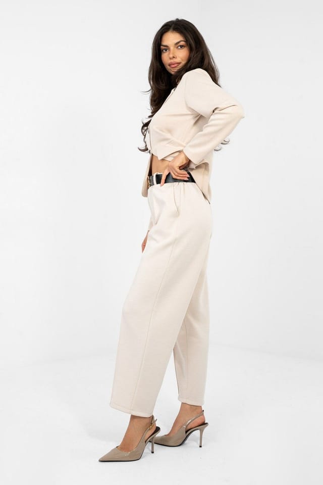 Love Lace Love Lace Women's Viscose Elastane High Waist Tapered Sweatpants in Beige - 2
