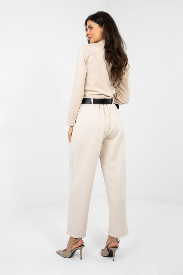 Love Lace Love Lace Women's Viscose Elastane High Waist Tapered Sweatpants in Beige - 3