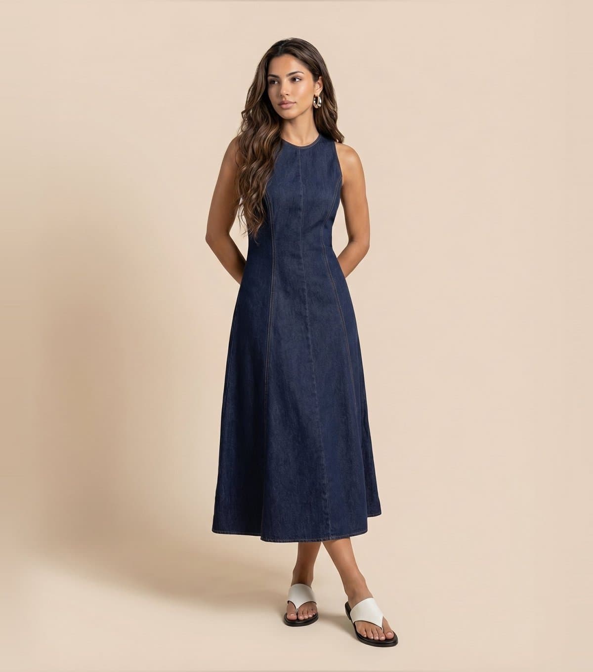 Urban Bliss Women's Blue Denim Look Sleeveless A-Line Midi Dress Urban Bliss New Look