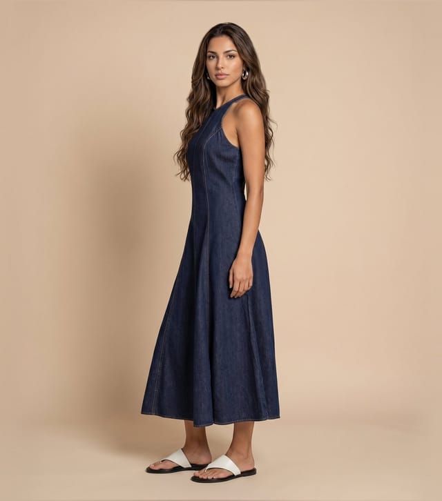 Urban Bliss Women's Blue Denim Look Sleeveless A-Line Midi Dress Urban Bliss New Look - 2