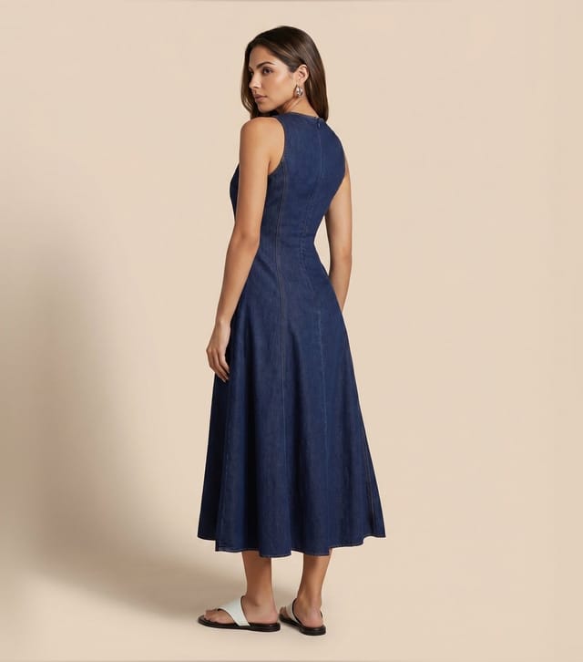 Urban Bliss Women's Blue Denim Look Sleeveless A-Line Midi Dress Urban Bliss New Look - 3