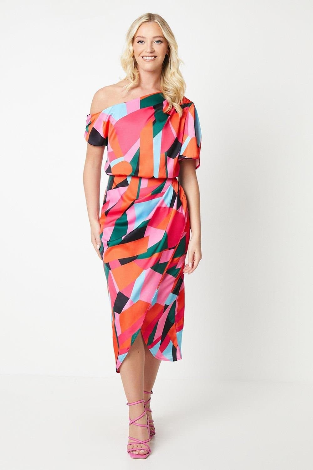Debut London Debut London Women's by Coast Fallen Shoulder Printed Midi Dress