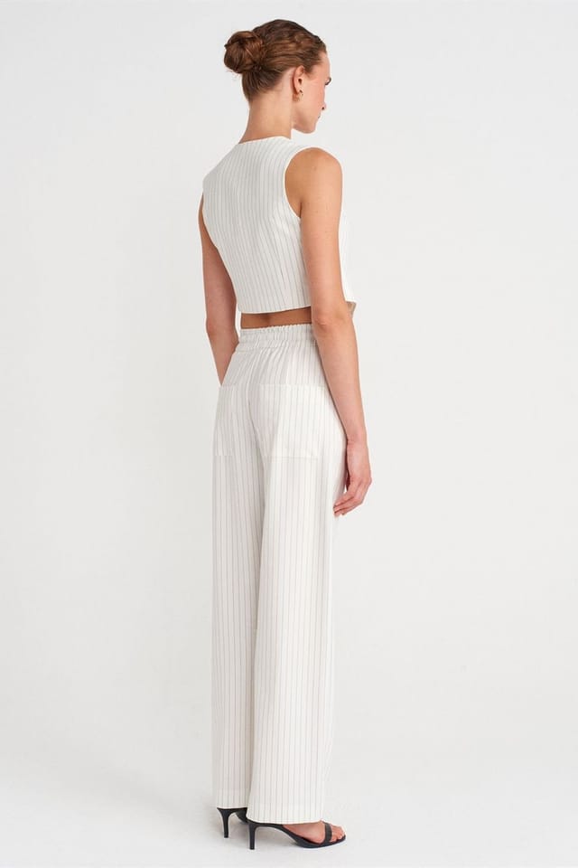Dilvin Dilvin Women's Wide-Leg Striped Trousers in Off-White - 2
