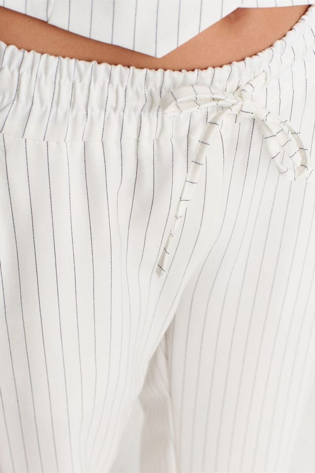 Dilvin Dilvin Women's Wide-Leg Striped Trousers in Off-White - 3