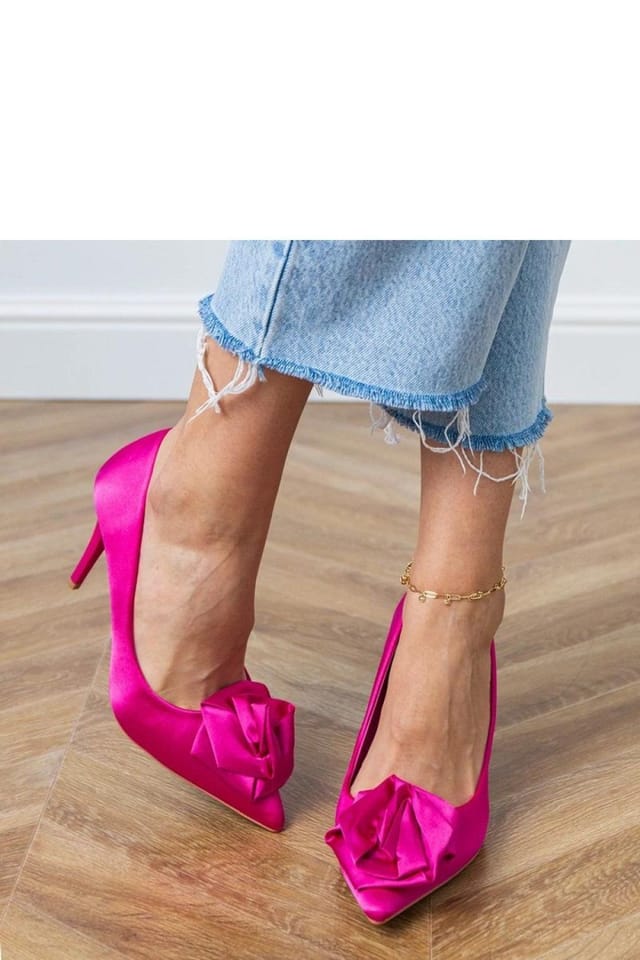 Love Lace Love Lace Women's Satin Flower Applique Pointed Toe High Heels with Slim Heel in Fuchsia - 2