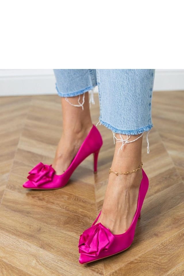 Love Lace Love Lace Women's Satin Flower Applique Pointed Toe High Heels with Slim Heel in Fuchsia - 3