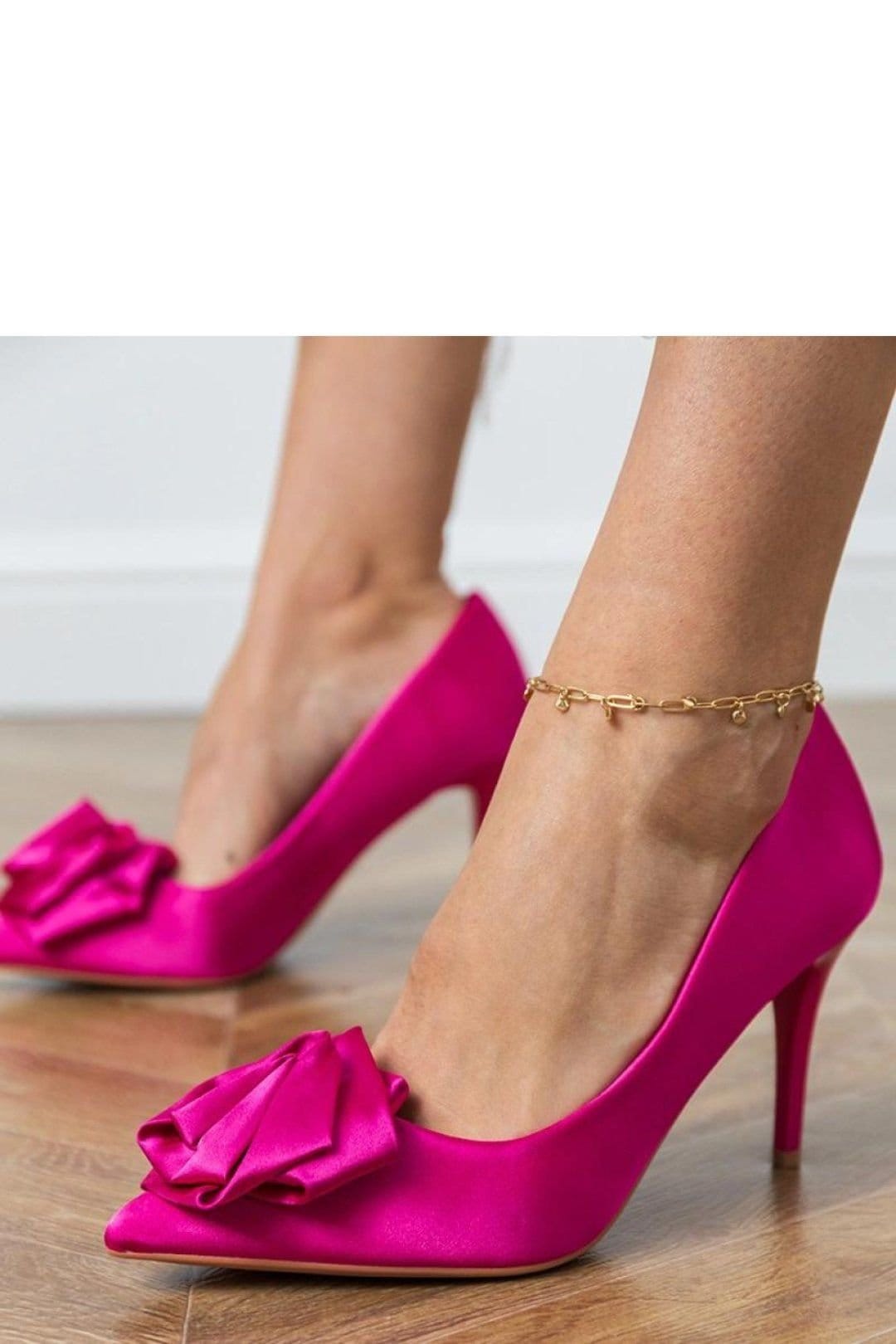 Love Lace Love Lace Women's Satin Flower Applique Pointed Toe High Heels with Slim Heel in Fuchsia - 4