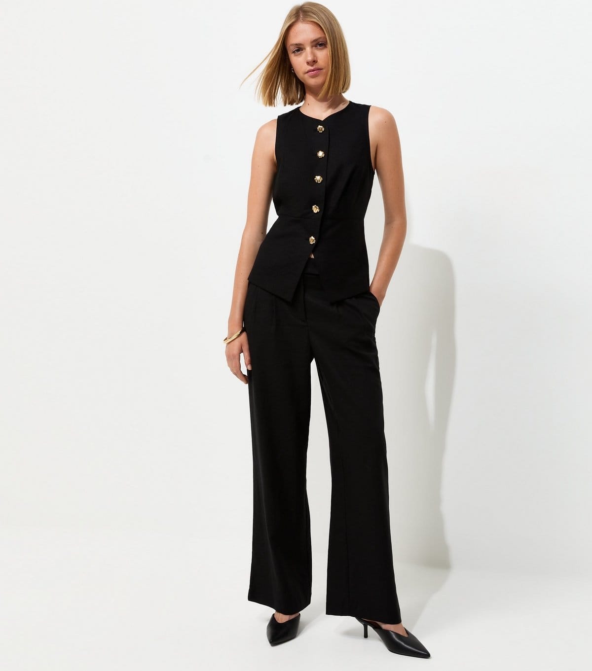 New Look Black Linen Rich Wide-Leg Trousers