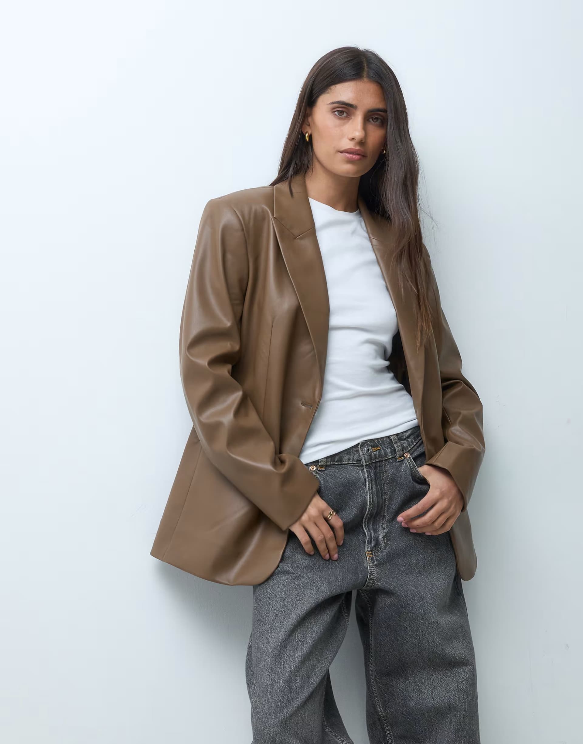 ASOS ASOS DESIGN faux leather relaxed blazer in toffee