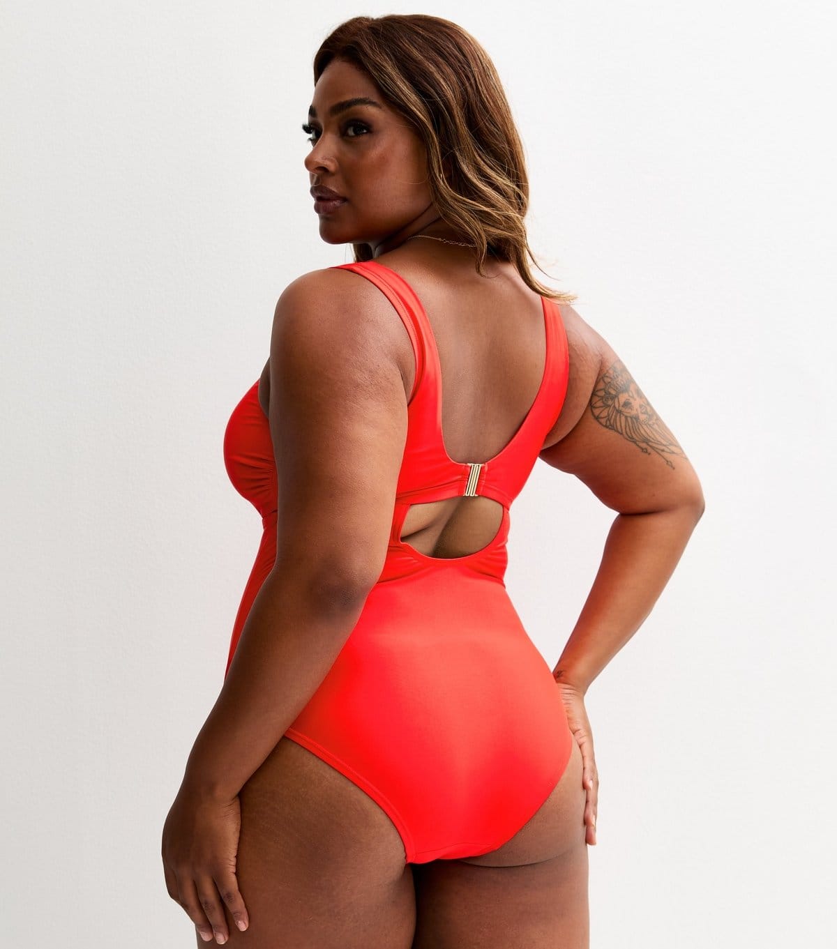 New Look Women's Plus Size Red Floral Applique Cut Out Swimsuit Curves New Look - 4