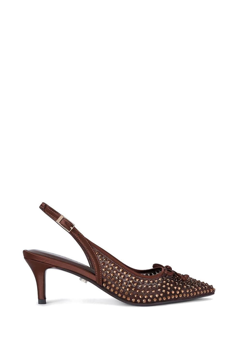 Carvela Carvela Women's 'Positano Sling Low Jewel' Fabric Heels in Brown