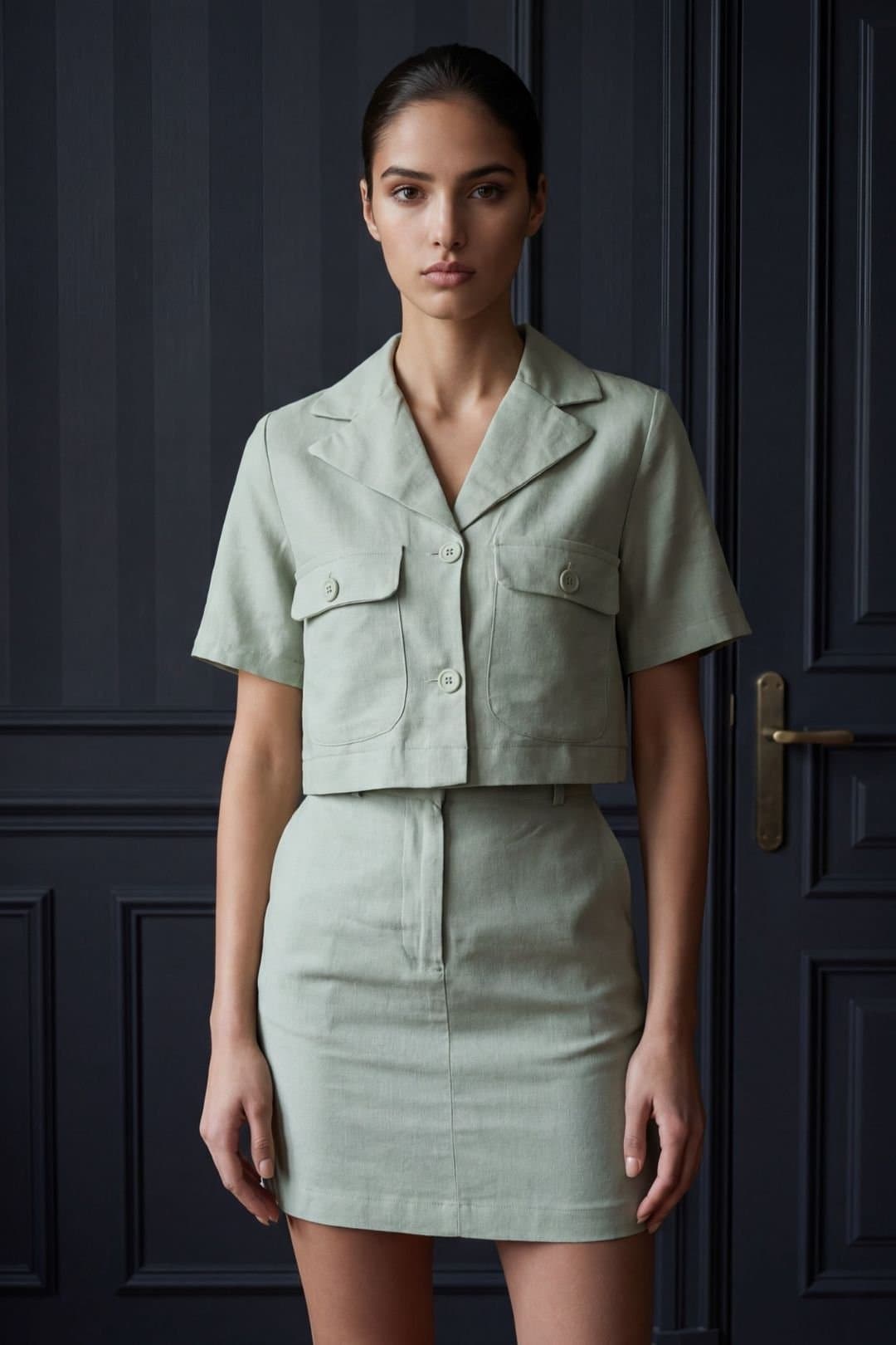 MyFashion MyFashion Women's Short Sleeve Crop Shirt & Mini Skirt Two-Piece Set in Mint