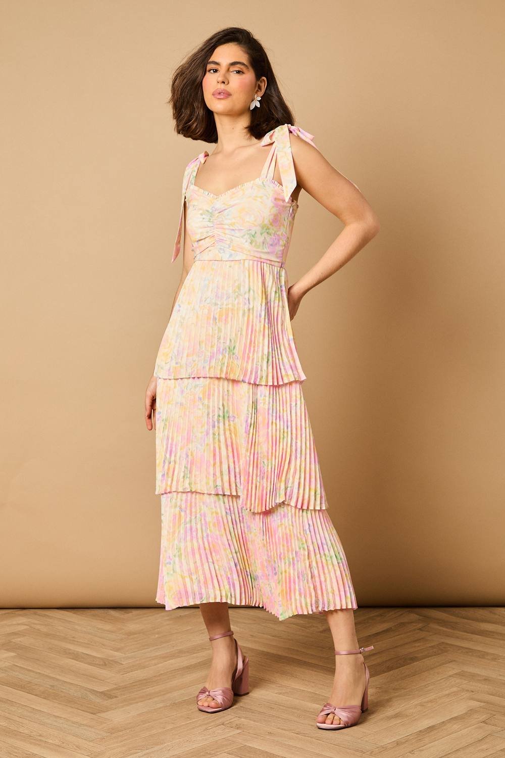 Oasis Oasis Women's Ditsy Floral Pleated Tie Shoulder Midi Dress - 4